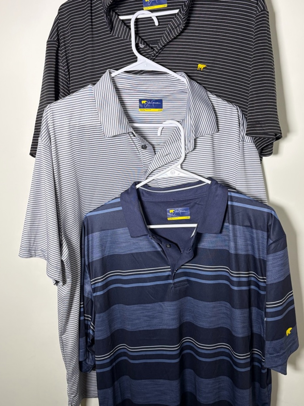 Jack Nicklaus Men’s Large Golden Bear Striped Polo 3 Pack - Navy, Gray, Black - Picture 3 of 10